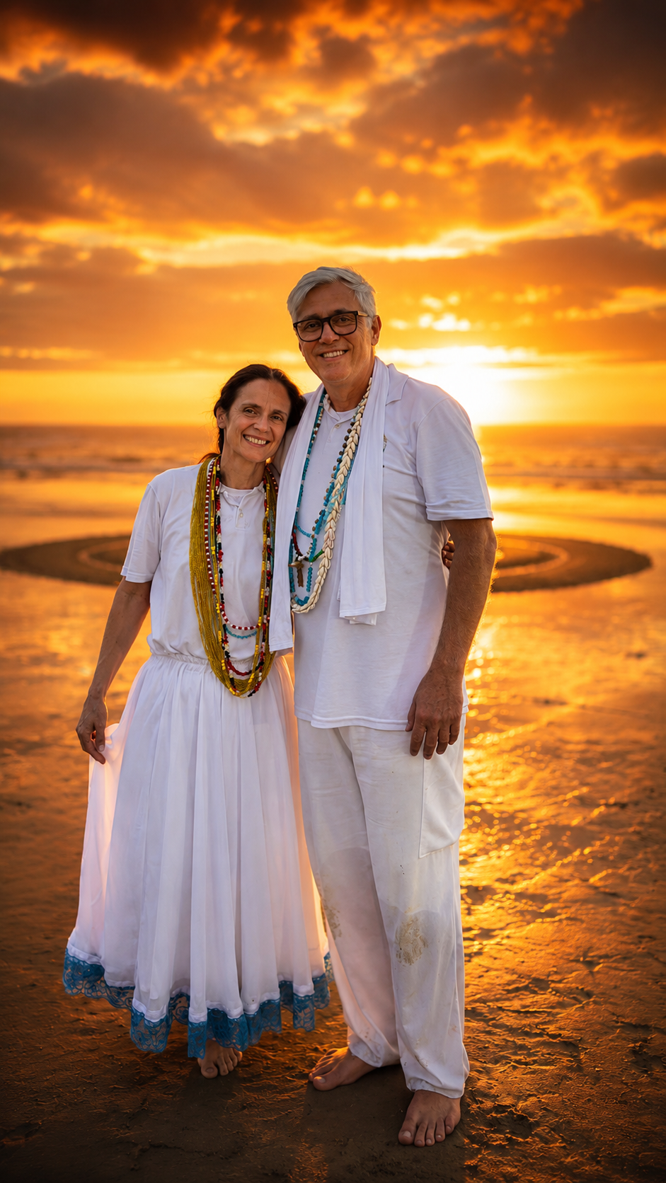 Pai Robson e Mãe Paty em ritual de Umbanda Sagrada na praia